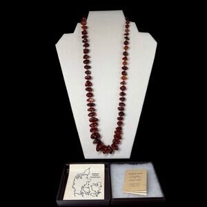 Vtg Danish Amber Bead Necklace Statement "Nordic Gold" Booklet 57.22 g Rare